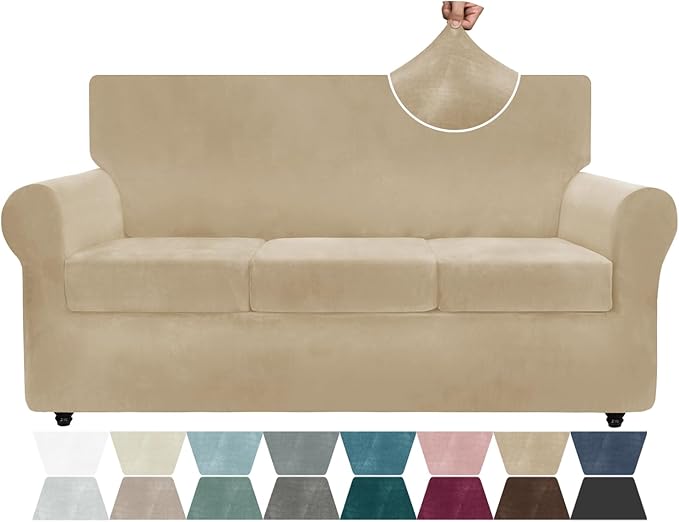 ZNSAYOTX Luxury Velvet Couch Cover 4 Piece Stretch Sofa Covers