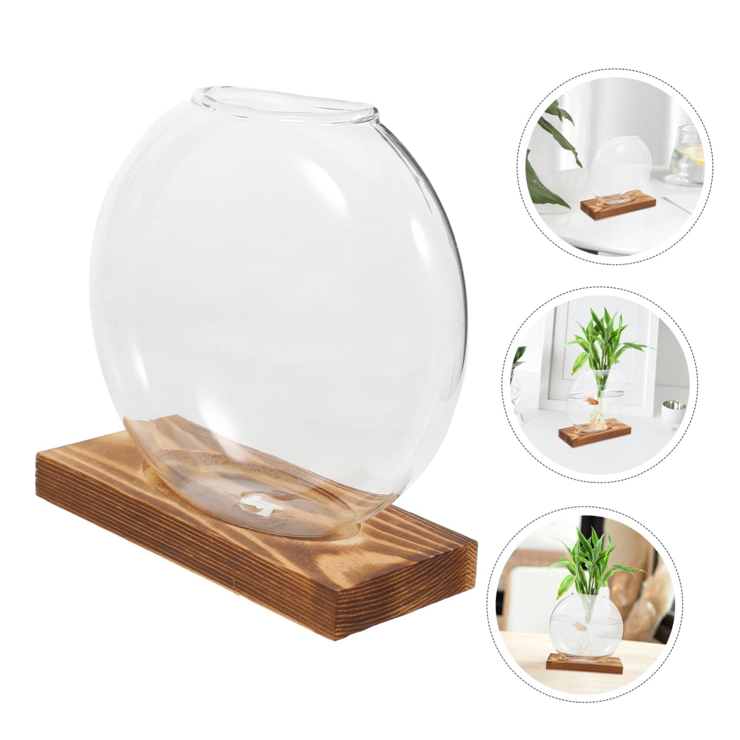 KESYOO Creative Hydroponic Vase with Transparent Glass Pot and Wooden Base for Soilfree Plant Propagation Indoor Terrarium and Elegant Flower Display Easy Setup and Maintenance