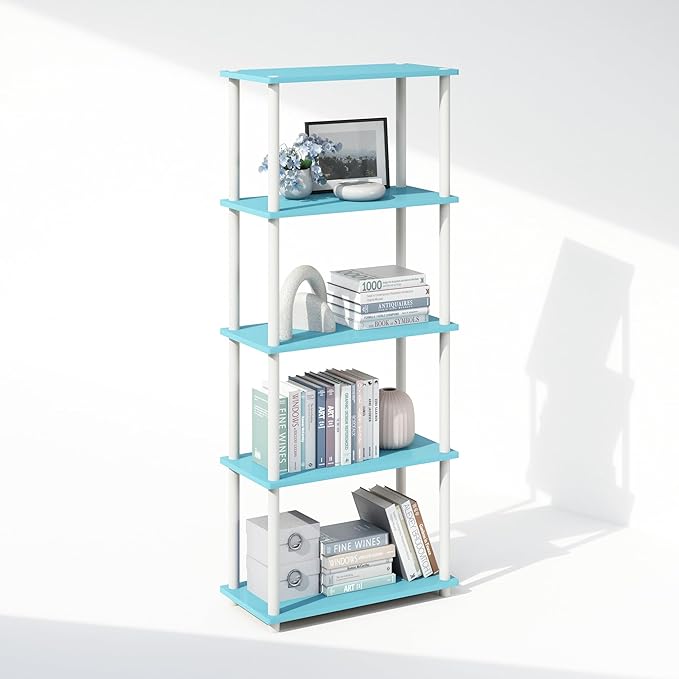 Furinno Turn-N-Tube Book Shelf, 5-Tier Bookshelf, Bookcase