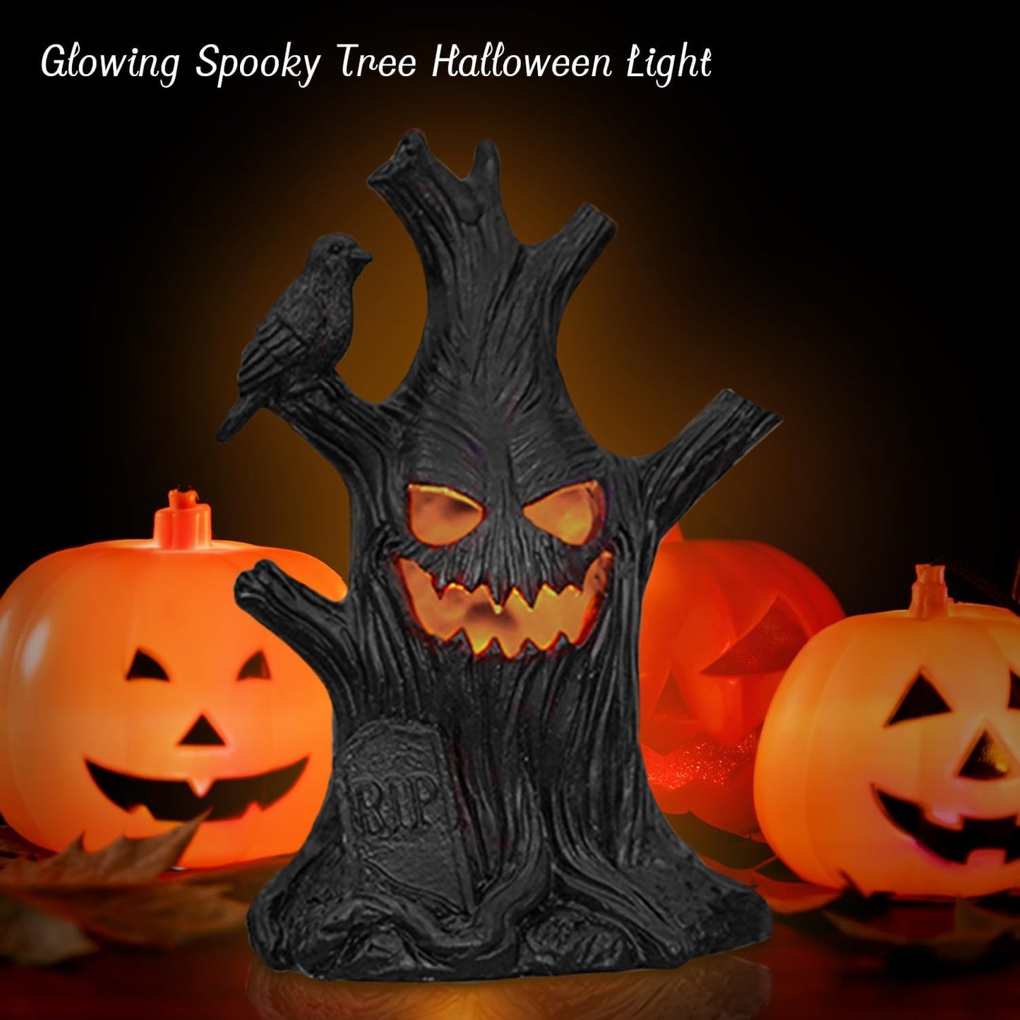 Lifnatty Halloween Tree Light Decoration Indoor – LED Battery Operated Scary Tree Decor with Glowing Face, Halloween Decoration for Home Party Table Haunted House