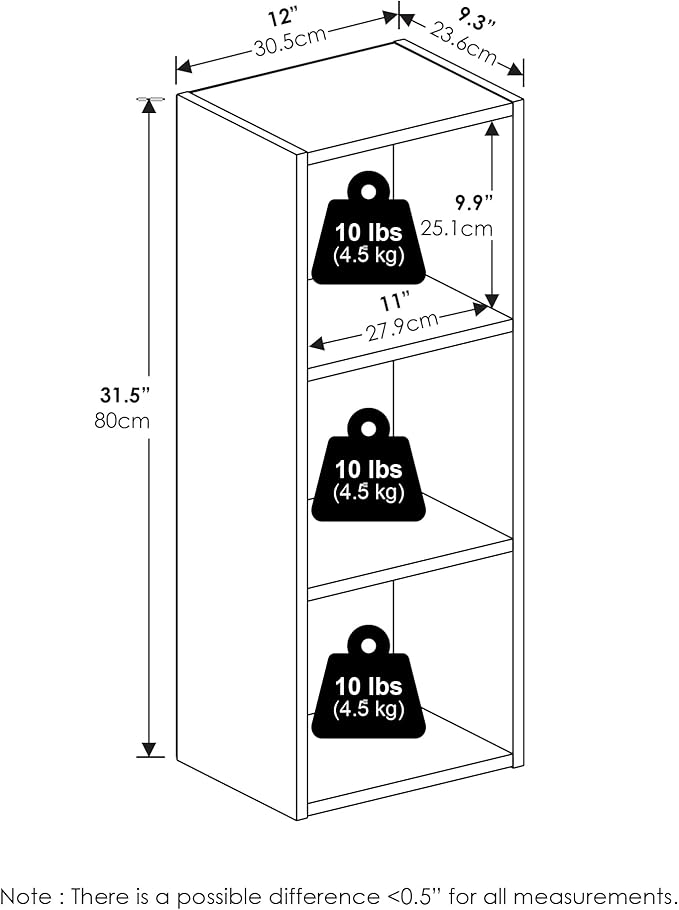 Furinno PASIR Book Shelf, 3-Tier Bookshelf, Open Storage Shelf Bookcase