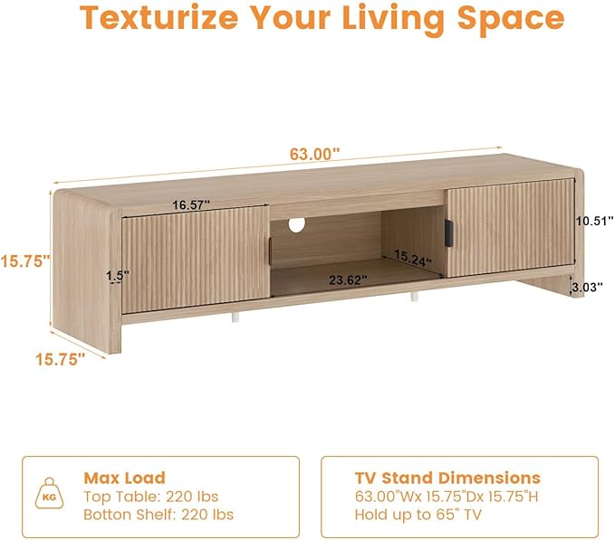FATORRI TV Stand for TVs up to 75/65/55 Inch, Wood Entertainment Center