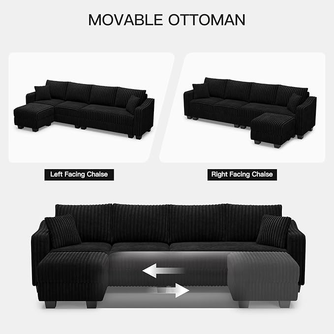 Belffin Sectional Couch with L-Shape Chaise L Shaped Couch with Ottoman