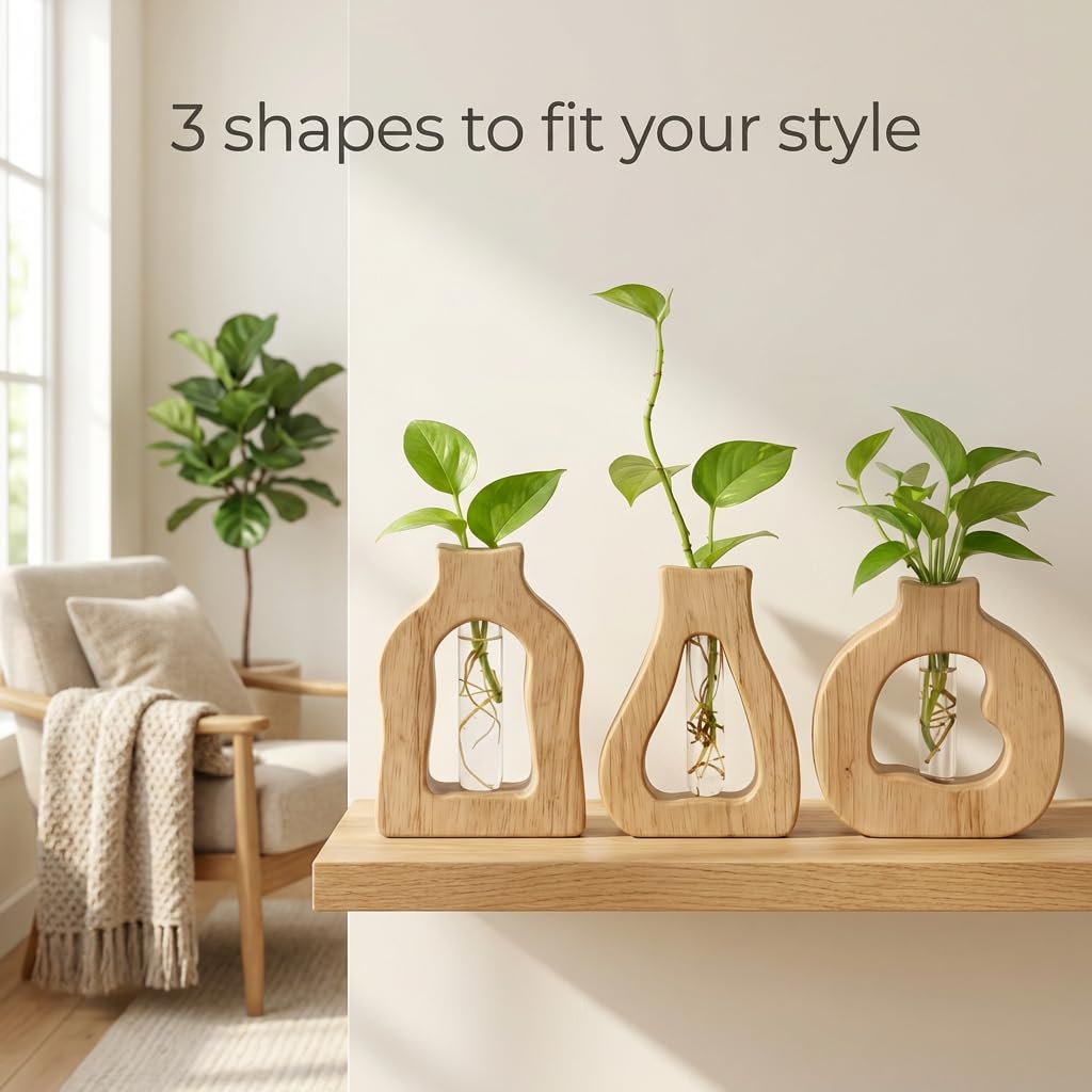 Plant Propagation Station Hanging Stand with Vases for Plants, Wall Hanging Wood Stand, Indoor Plant Pot Air Holder, Window Boxes for Decor, Flowers Holder with Test Tubes