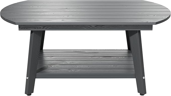 Oval Coffee Table with Open Storage Shelf, Dark Gray Wood Grain Sturdy Coffee