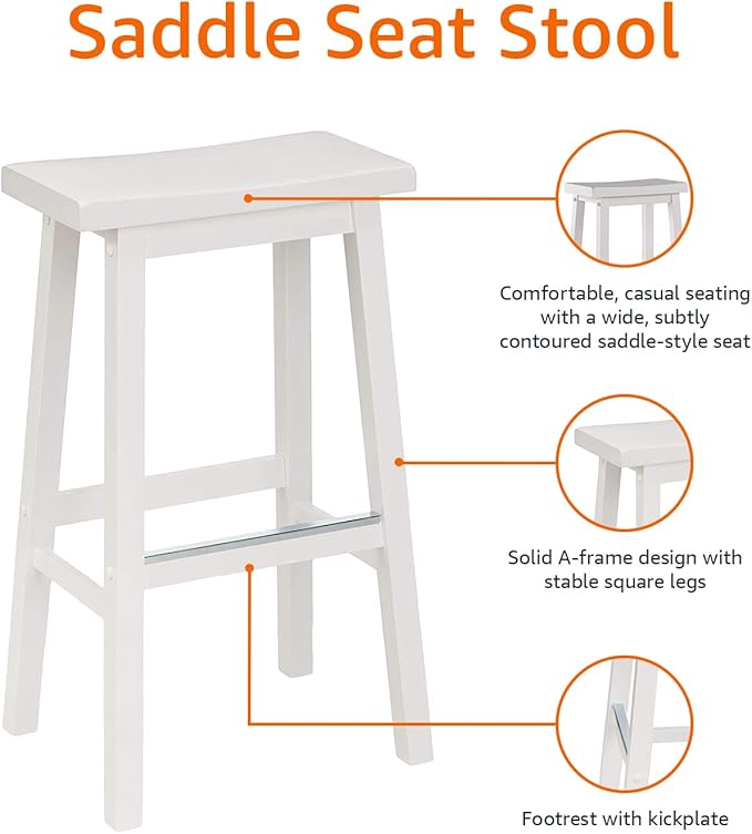 Amazon Basics Solid Wood Saddle-Seat Counter Height Bar Stools