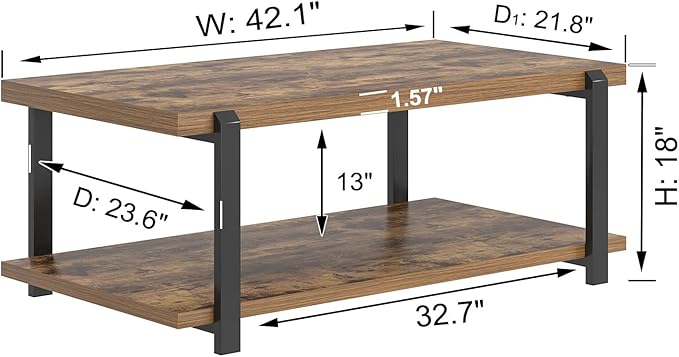 FOLUBAN Modern Coffee Table, Rustic Wood Center Table