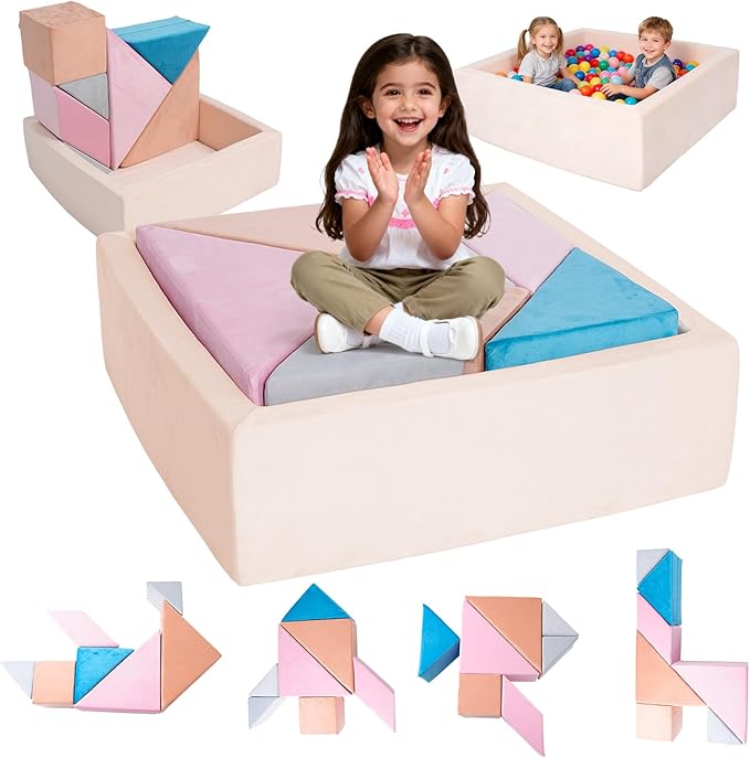 Tangram Puzzles Modular Kids Play Couch Building Fort, Children Explorer Sofa