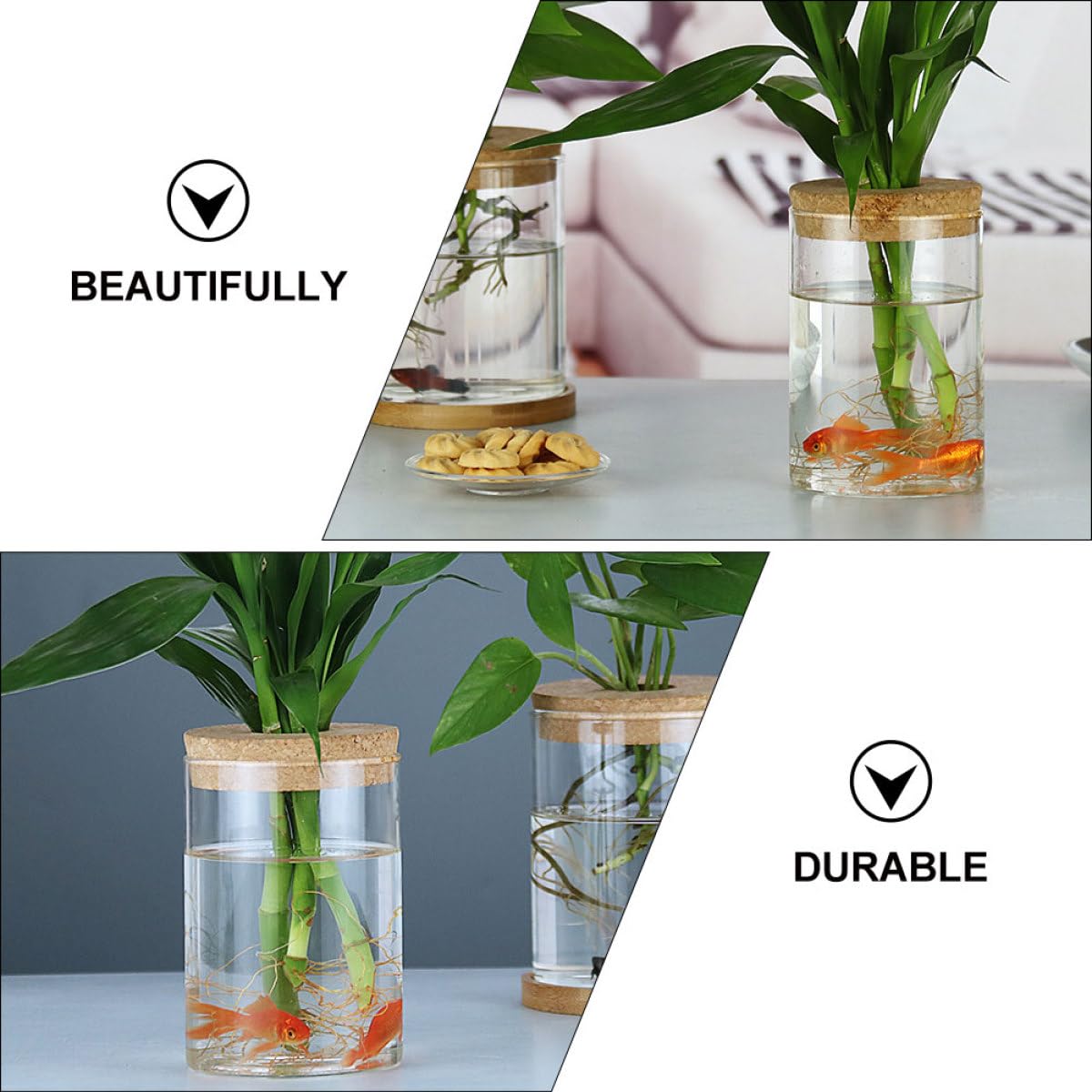 GALPADA Glass Flower Vase Set 2pcs 6.5cm X 10cm with Corked Hole for Indoor Hydroponic Plants and Moss Terrarium Home Decor Floral Arrangement Container