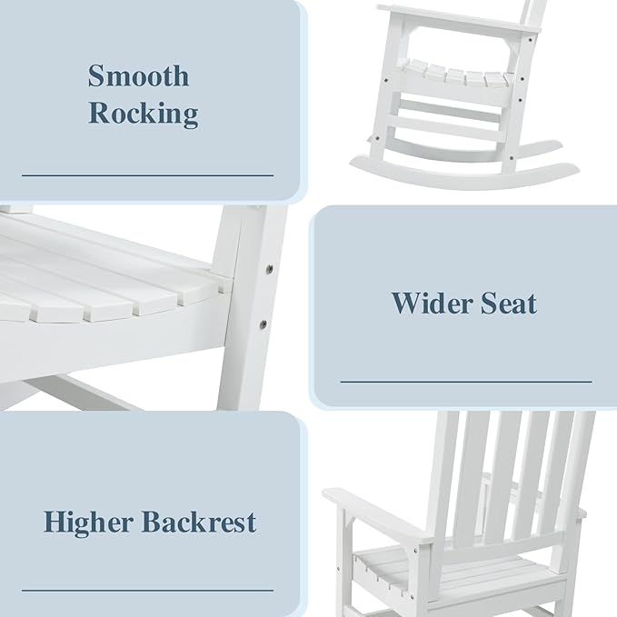 Psilvam Oversized Outdoor Rocking Chair Set of 2, HDPE Porch Rocker