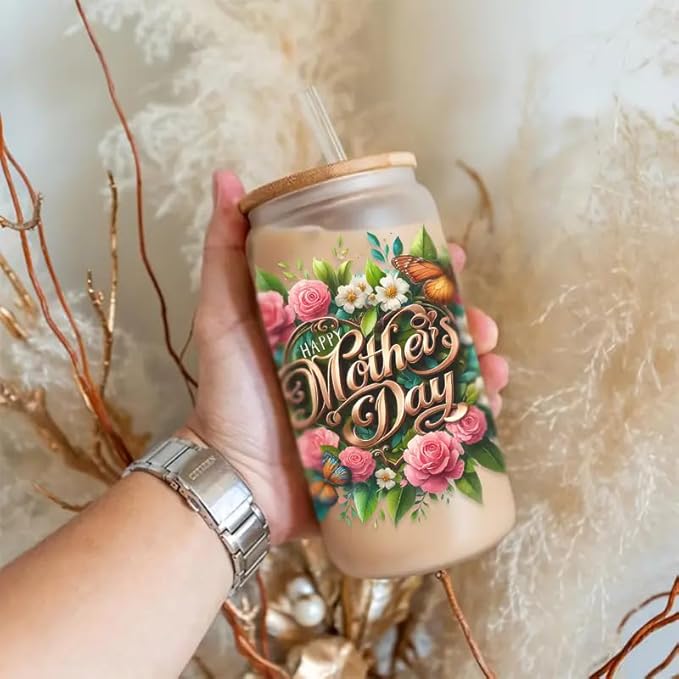 4pcs Mother's Day Series Design UV DTF Cup Wraps Winter UV DTF Transfer Sticker