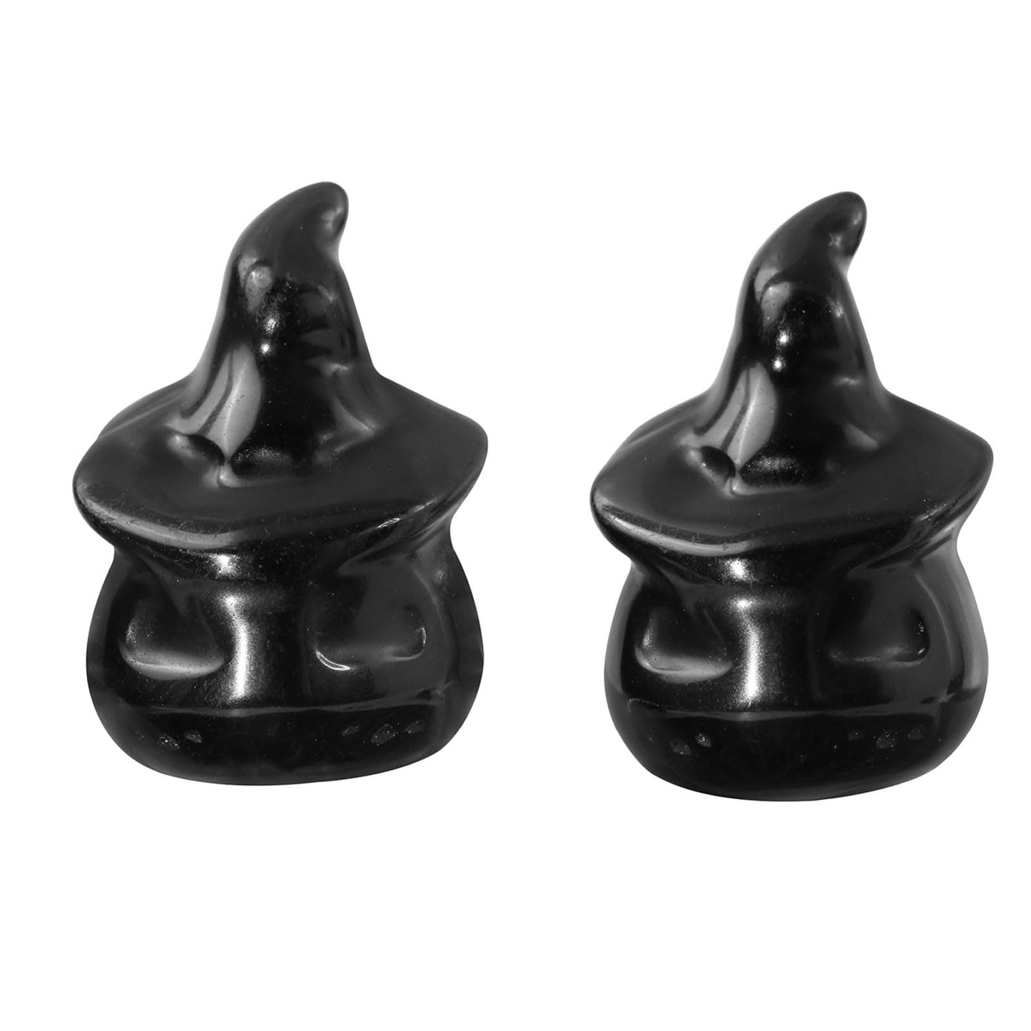 SUNYIK 2PCS Hand Carved Pumpkin Ghost Pocket Statue Healing Stone Halloween Crystal Figurine Witch Decor for Home Office Tabletop, Black Obsidian