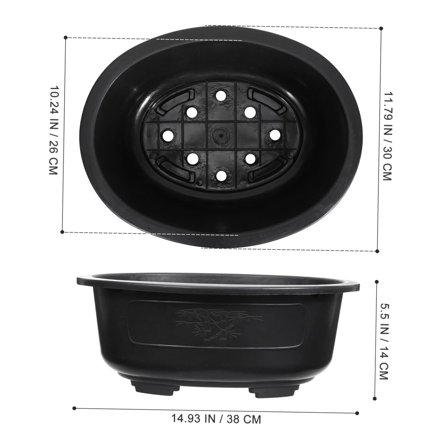 DOITOOL 2Pcs Bonsai Training Pot 15 inch Plastic Flower Pot Bonsai Pot with Drainage Hole, Oval Bonsai Planter Pot Plants Growing Pots for Nursery, Garden, Balcony, Black