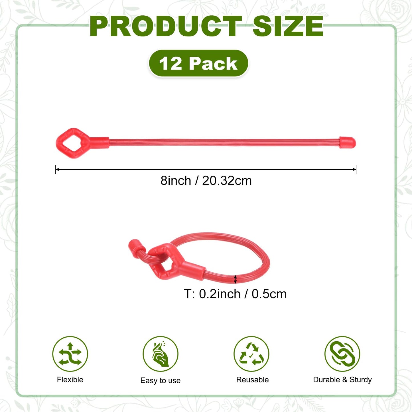 M METERXITY 12-Pack Adjustable Plant Ties, 8inch/20.32cm Silicone Flexible Multi-Function Sturdy Garden Twist Tie for Plant Support/Tree/Shrub/Vine, Reusable Support Twine [Red]
