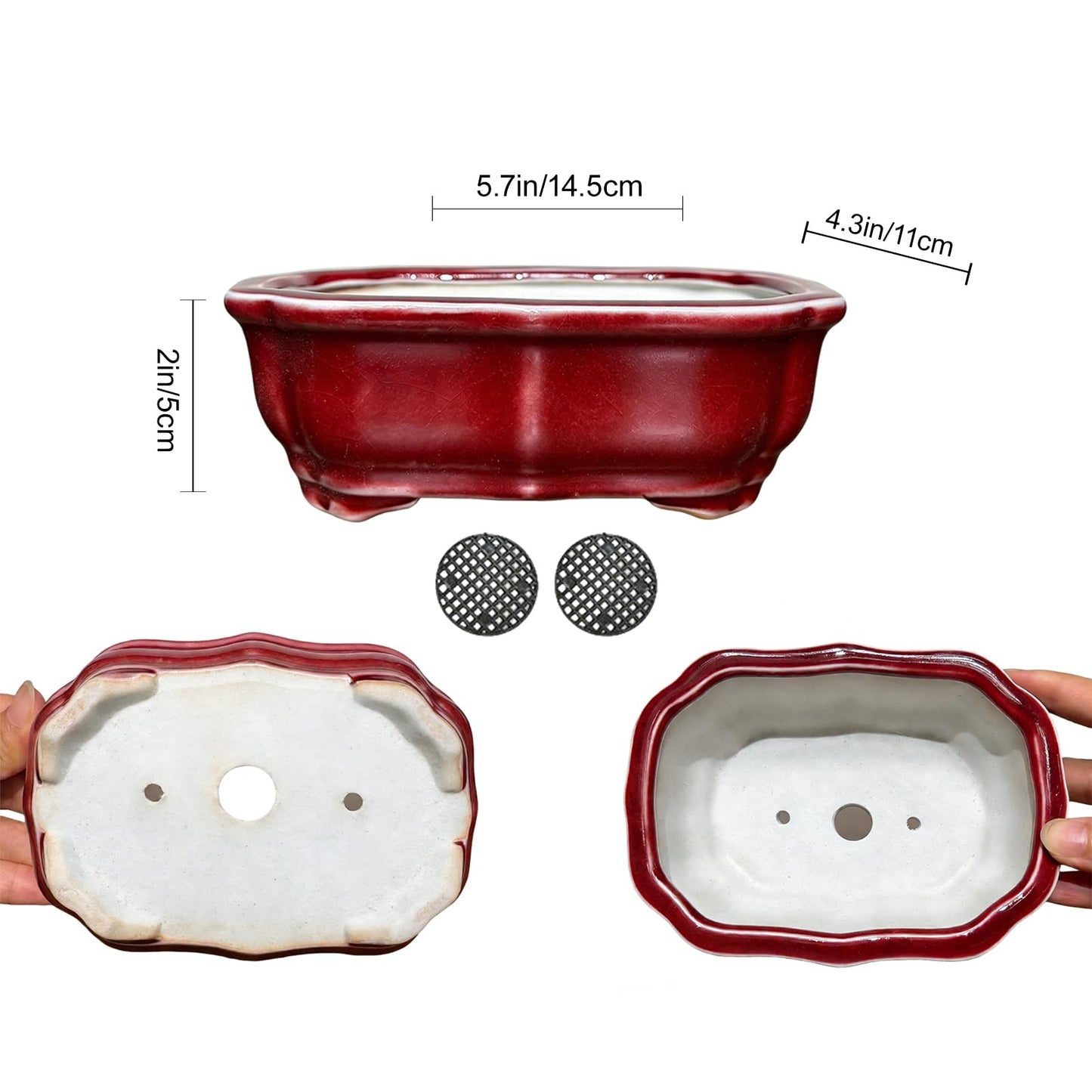 Small Ceramic Bonsai Pots, Bonsai Planter Pot for Desktop Decoration, Bonsai Tree Planter Pots with Drainage Hole for Indoor Outdoor Cactus Plants, House Decorative Planters,Classic Red and Blue