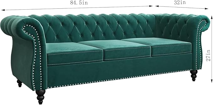 Mid-Century 3 Seater Sofa, Velvet Couch