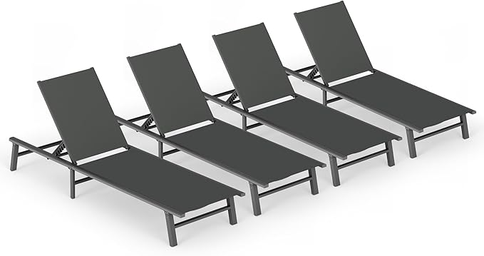 Ciokea Foldable Outdoor Lounge Chair Set of 4, No Assembly Aluminum Chaise
