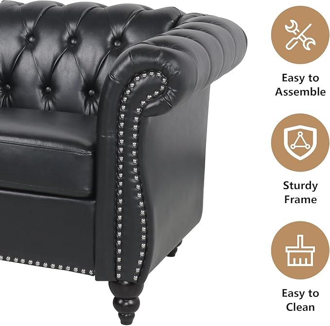 Mid-Century 2 Seater Sofa, Faux Leather Loveseat
