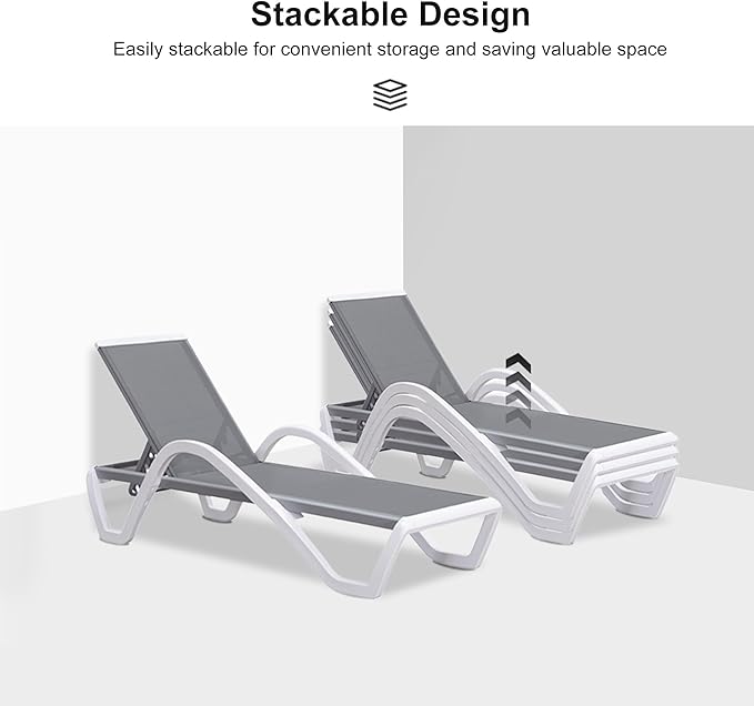PURPLE LEAF Patio Chaise Lounge Chair Set Outside Aluminum Plastic Stackable