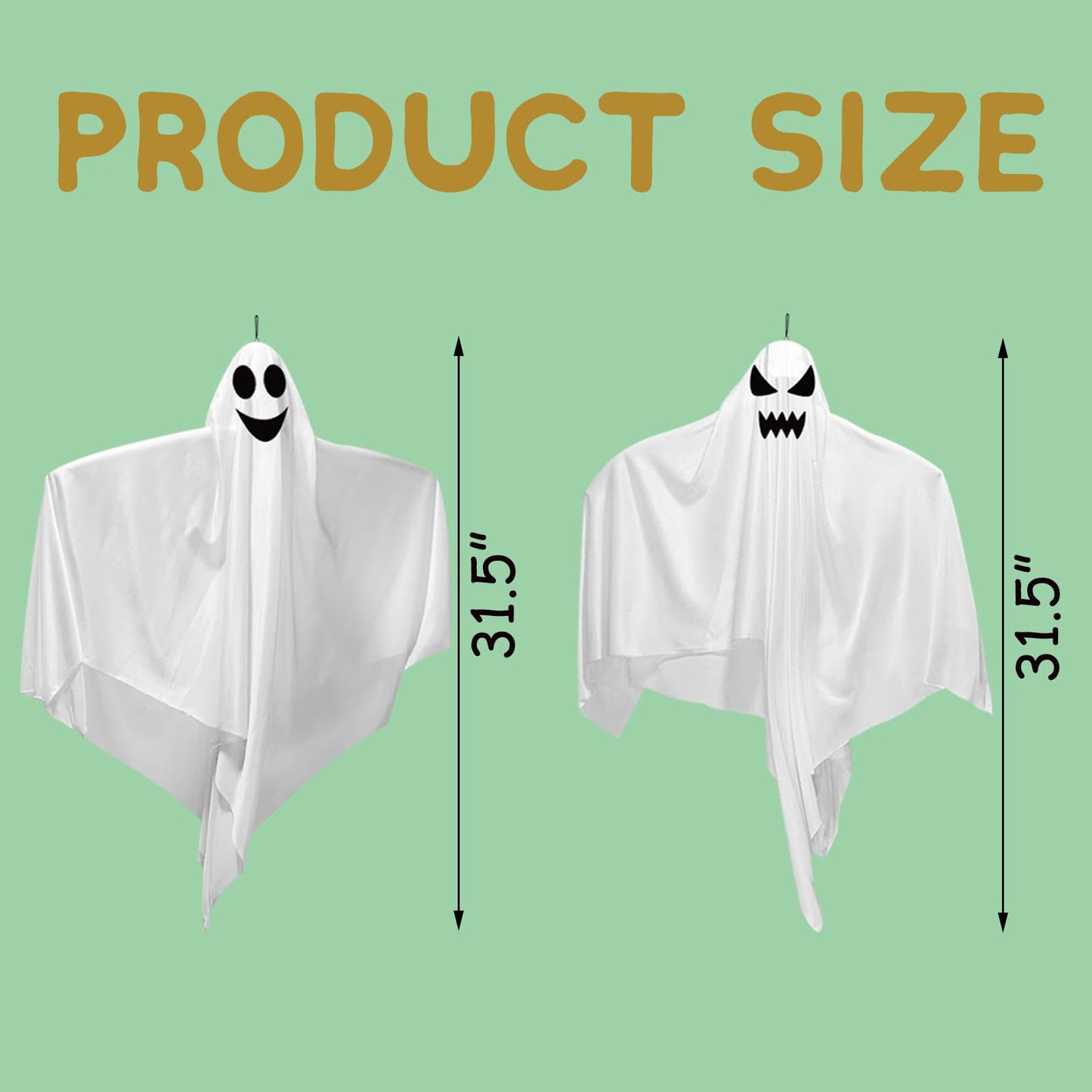 4 Pack 31.5" Halloween Hanging Ghosts, Cute Flying Ghost Halloween Party Decorations for Front Yard Patio Lawn Garden Holiday Decorations