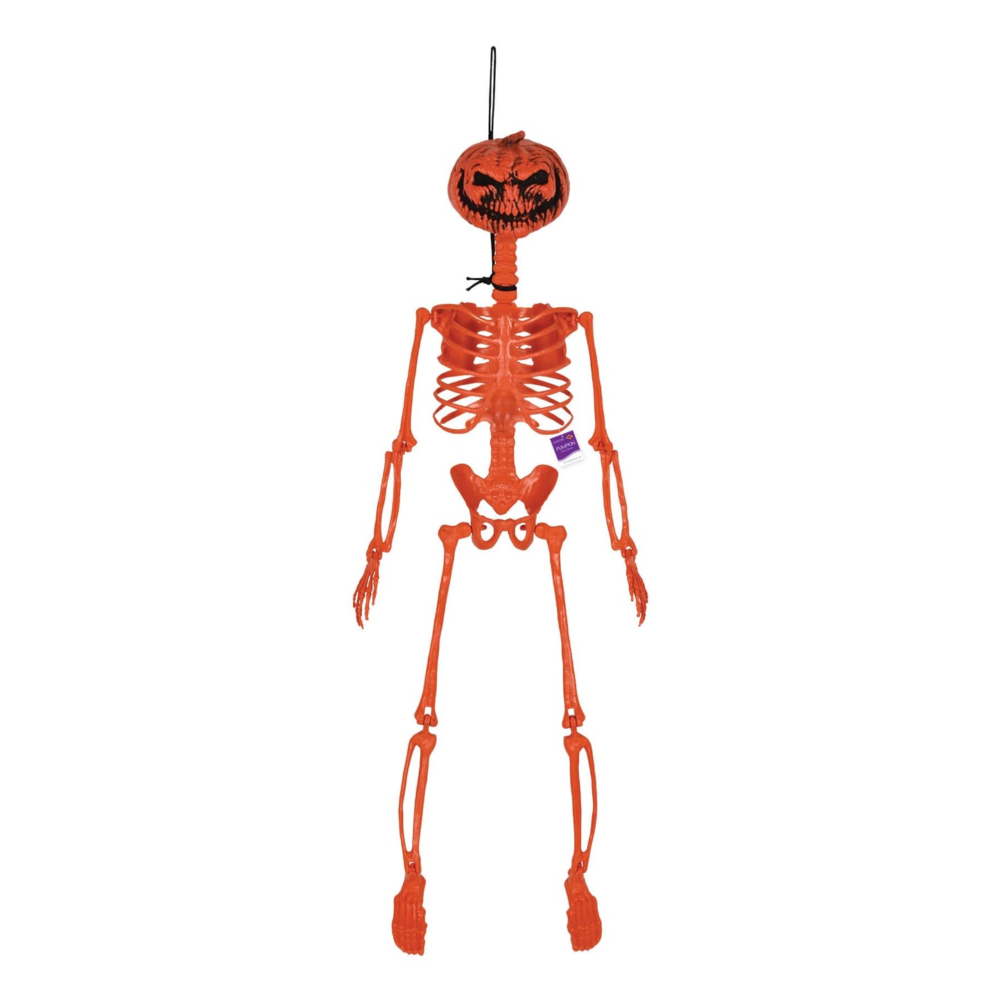 Beistle 27" Plastic Hanging Pumpkin Face Skeleton For Halloween Party Decorations, Celebrating With You Since 1900