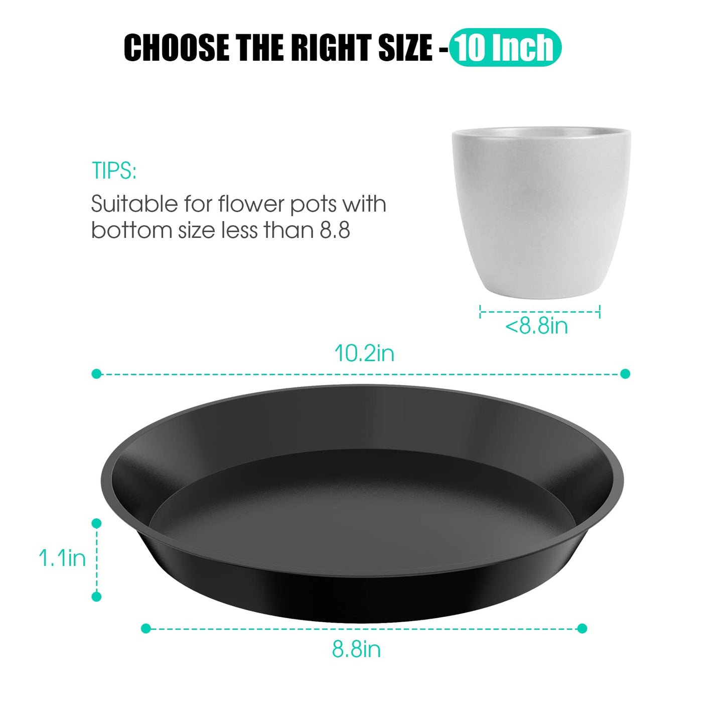 DUNPUTE 6 Pack Plant Saucer 4 6 8 10 12 14 16 18 20 22 Inch Plastic Plant Tray, Sturdy and Durable Flower Pot Container Accessories Plant Pot Saucers for Indoor and Outdoor (10 Inch, Black)