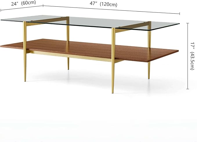 LumFurn X-Large Rectangle Glass Coffee Table, Mid-Century Modern Design