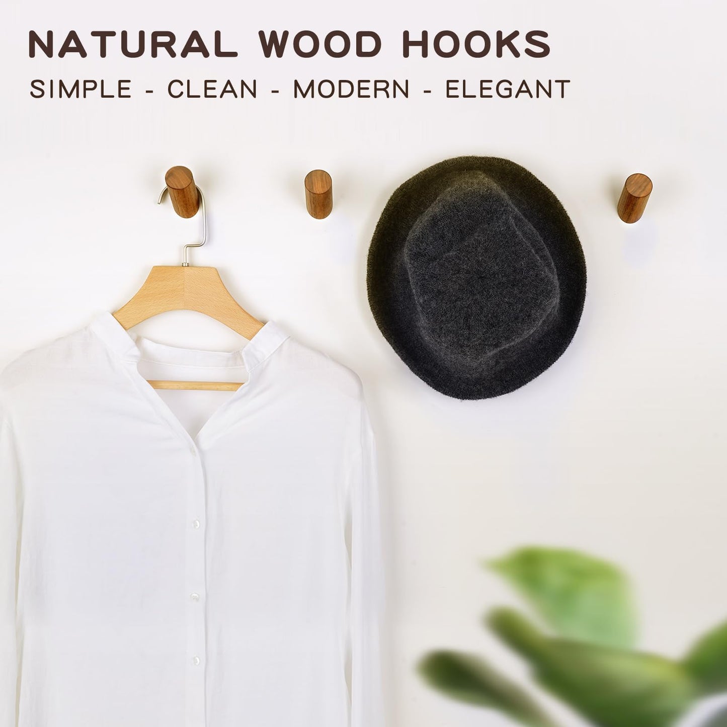 Felidio Wooden Wall Hooks, 2 Pack Coat Hooks Wall Mount, Natural Wood Hooks Coat Rack, Heavy Duty Hooks for Hanging Towels Entryway Coats Hat Rack for Wall (Walnut Wood)