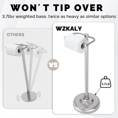 Toilet Paper Holder Stand, Brushed Nickel Toilet Paper Holder Free Standing, Post Pivoting Design & Stable Weighted Base SUS304 Stainless Steel for Bathroom(Mega Roll)
