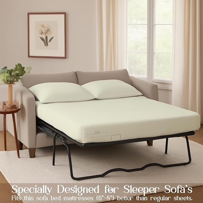 Sleeper Sofa Bed Sheet, 100% Cotton 400 Thread Count, 4 Piece Set, Deep Pocket