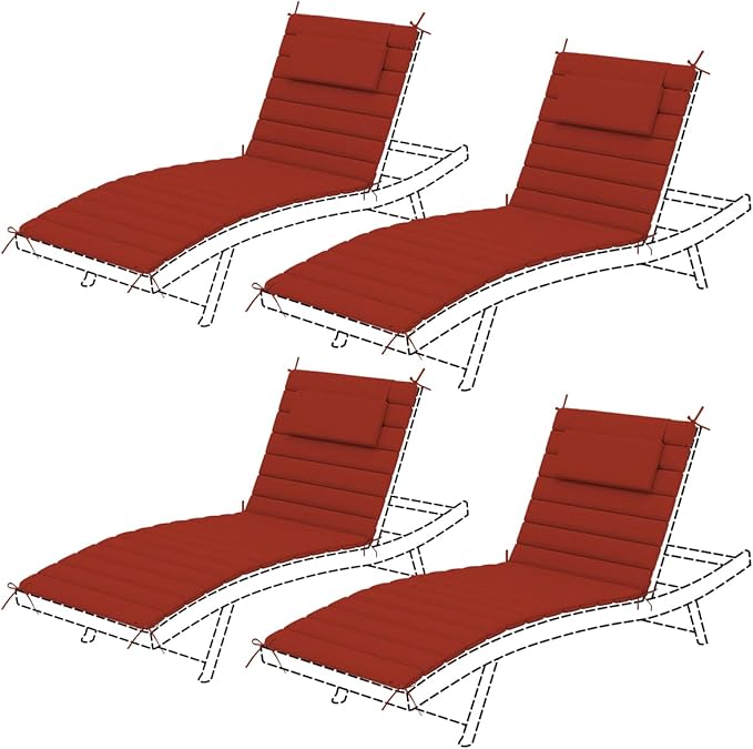 Sundale Outdoor Olefin Quilted Lounge Cushion Set of 4, Patio Foldable Chaise