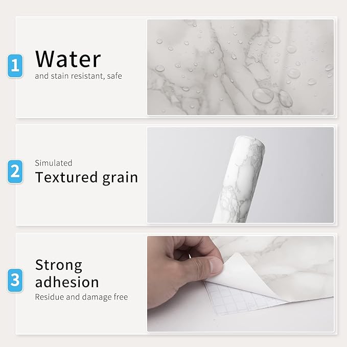 Art3d 17.3"x200" Marble Paper Countertops