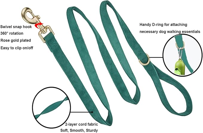 Soft Corduroy Dog Collar and Leash Set Adjustable Durable Dog Collars with Metal Buckle and Lead for Large Dogs,Dark Green