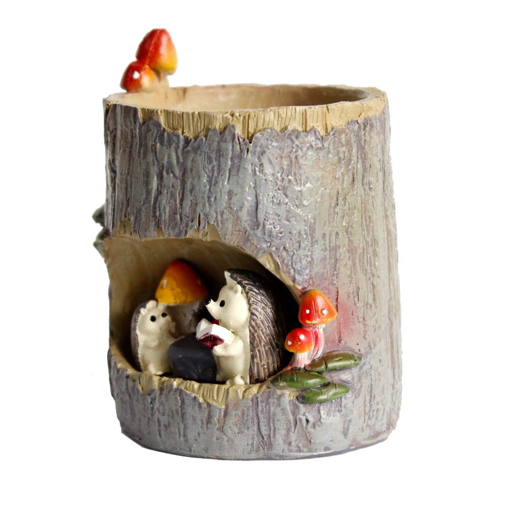 GoodPlay Flower Pot Succulent Planters Tree Hole Pots Resin Flower Plant Pot Office Home Garden Decoration (Hedgehog)