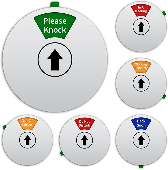 Office Door Sign- Do Not Disturb/Out of Office/Please Knock/In a Meeting/Working Remotely/Back Soon, Rotating Privacy Door Sign Conference, 6 Inch, Silver