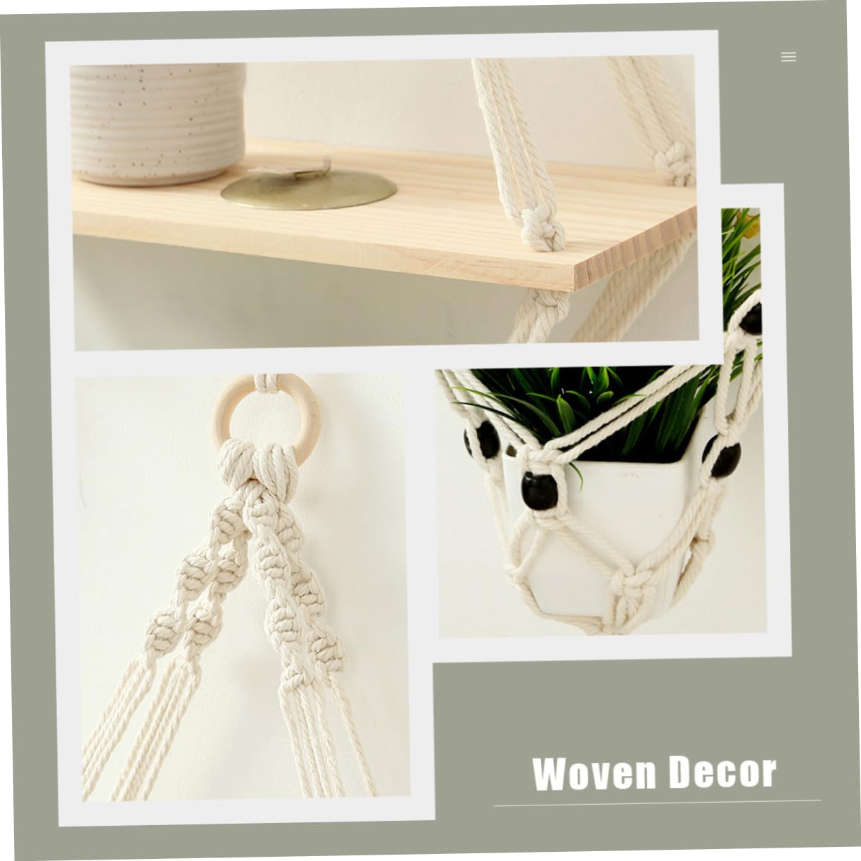 HANABASS 1Pc Nordic Style Cotton Rope Plant Holder Woven Hanging Rack for Flowerpots Indoor Wall Decor Bonsai Stand with Elegant Simple Design for Patio and Garden