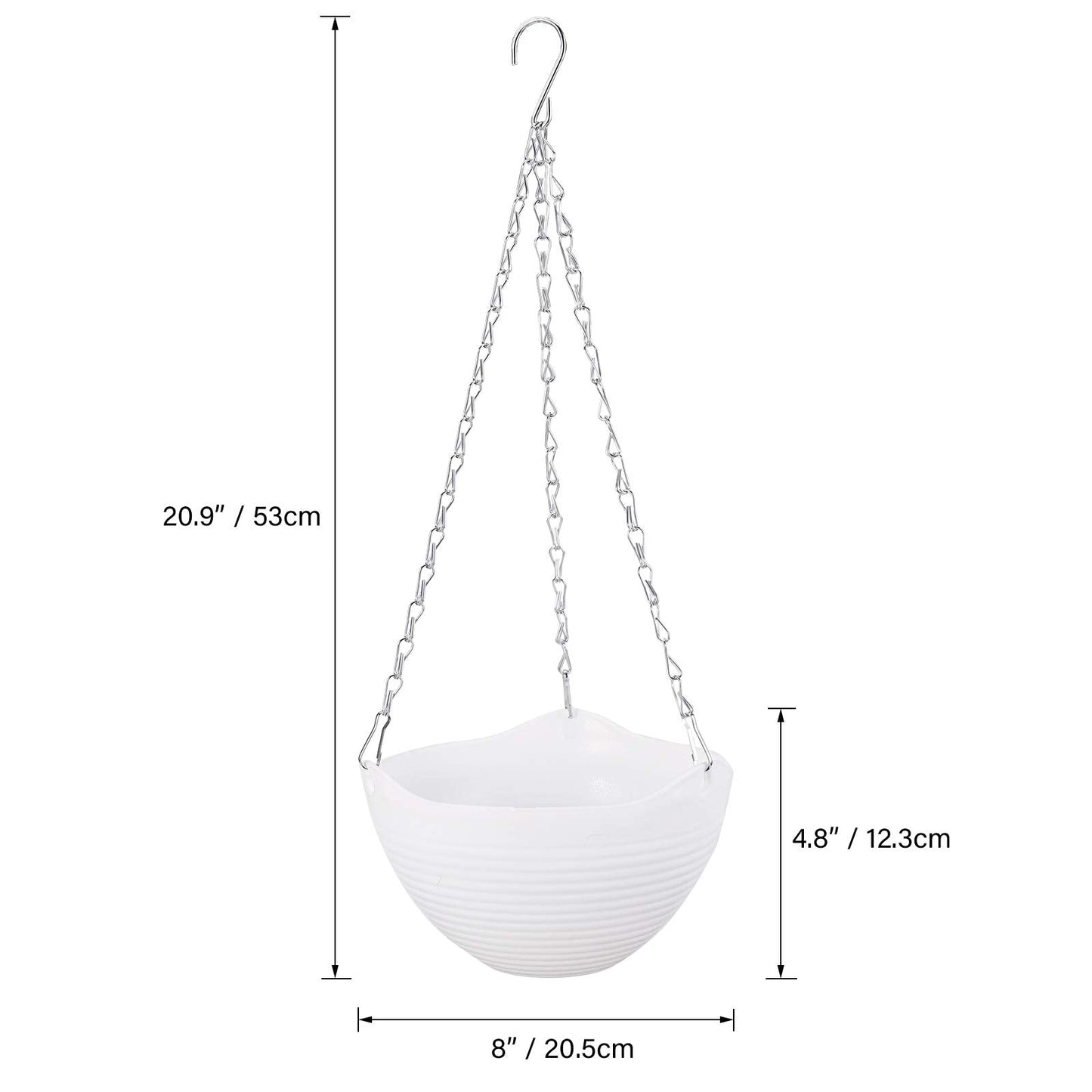 Foraineam 8 Pack White Hanging Planters Self-Watering Indoor Outdoor Garden Flower Plant Pot Containers with Drainer and Hanging Chain