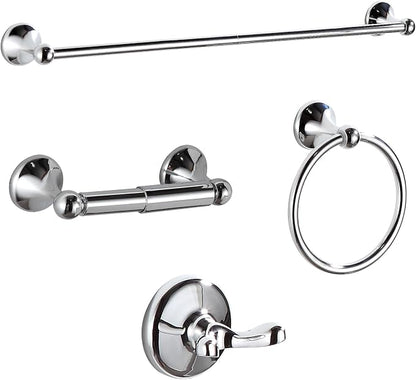 BGL Bathroom Hardware Set, Chrome Adjustable Expandable Towel Bar 4-Piece Bathroom Accessory Set Wall Mounted Robe Hook Toilet Paper Holder Towel Ring Towel Bar