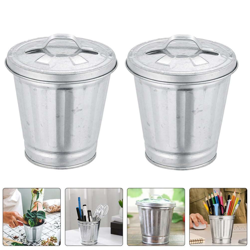 Alipis Mini Trash can for Desktop 3.74 Inch Compact Table Storage Jar Multi-Functional Waste Basket Pen Holder Flower Pot Space-Saving Organizer for Office Dorm Kitchen
