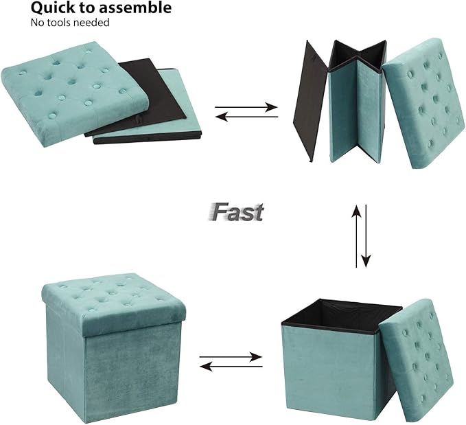 B FSOBEIIALEO Storage Ottoman Cube Velvet Tufted Folding Ottomans Footstool