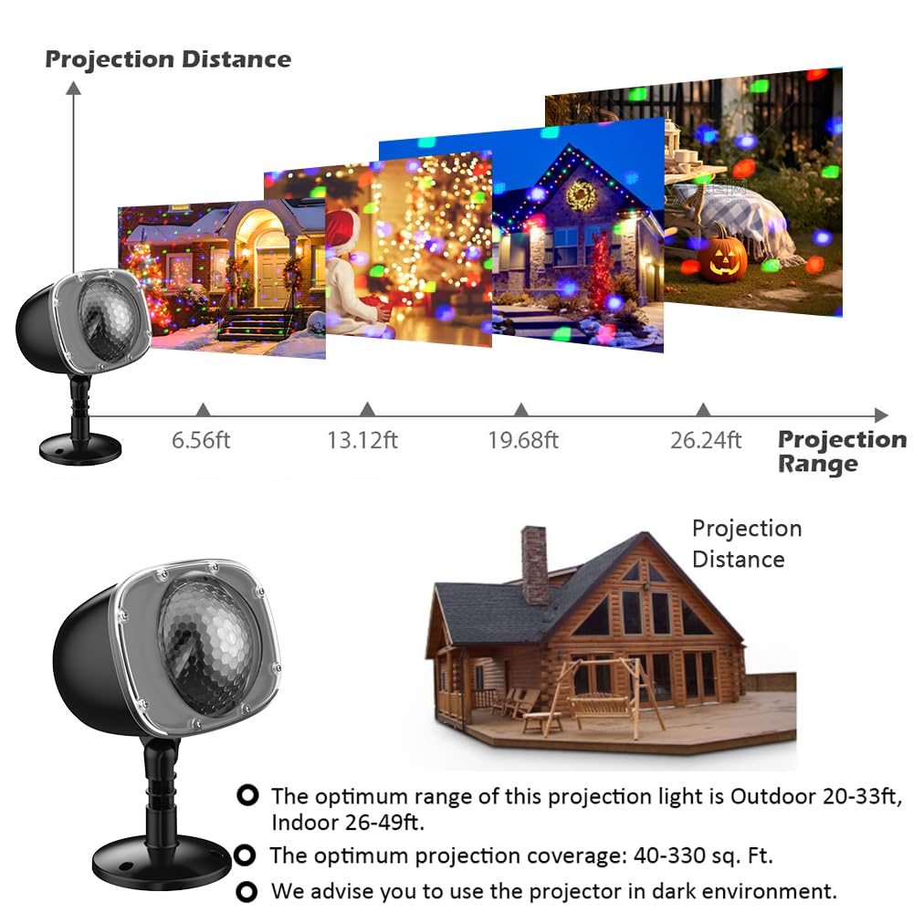 Syslux Christmas Projector Lights Outdoor, RGBW Christmas Snowfall Projector Light Rotating Falling Snow Projector with Remote Control Landscape Lights for House Yard Garden Halloween Christmas Decor