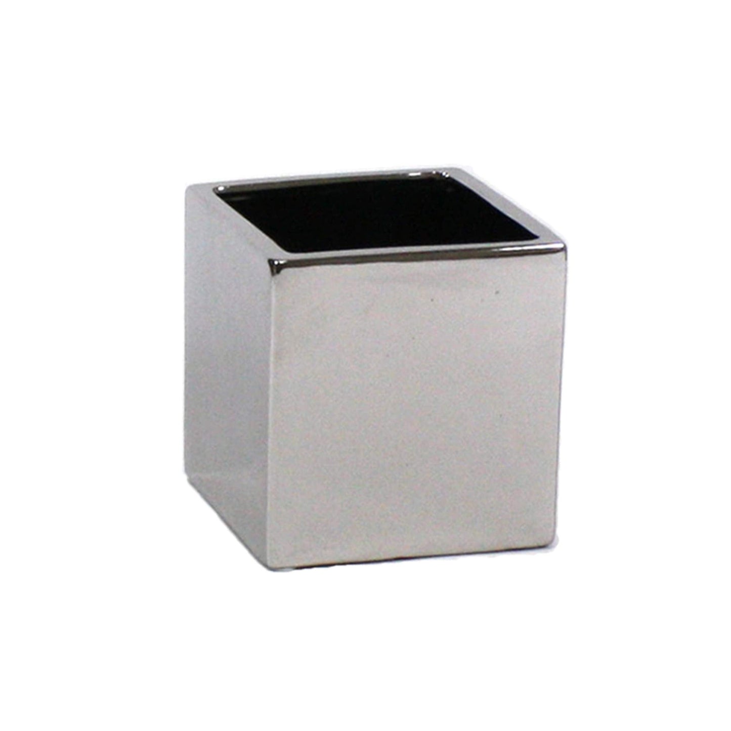 WGV Ceramic Cube Vase Width 4" Height 4" (Fits 3" Pot) Elegant Modern Block Square Floral Planter Terrarium Container Table Dresser for Event Accent Home Office Decor Silver 1 Piece