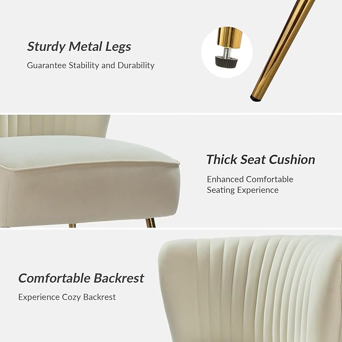 HULALA Home Velvet Accent Chair Set of 2, Modern Armless Upholstered Side Chair