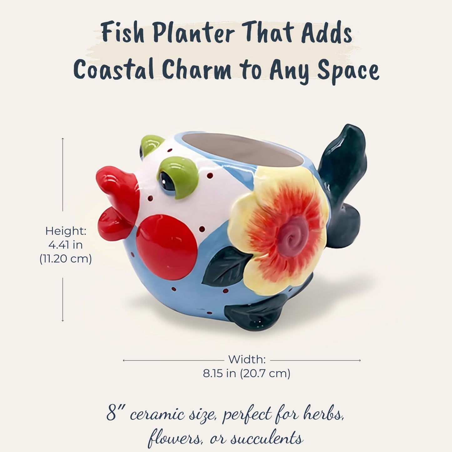 Blue Sky Ceramic Fish 8“ Planter