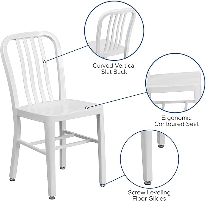 Flash Furniture Commercial Grade White Metal Indoor-Outdoor Chair
