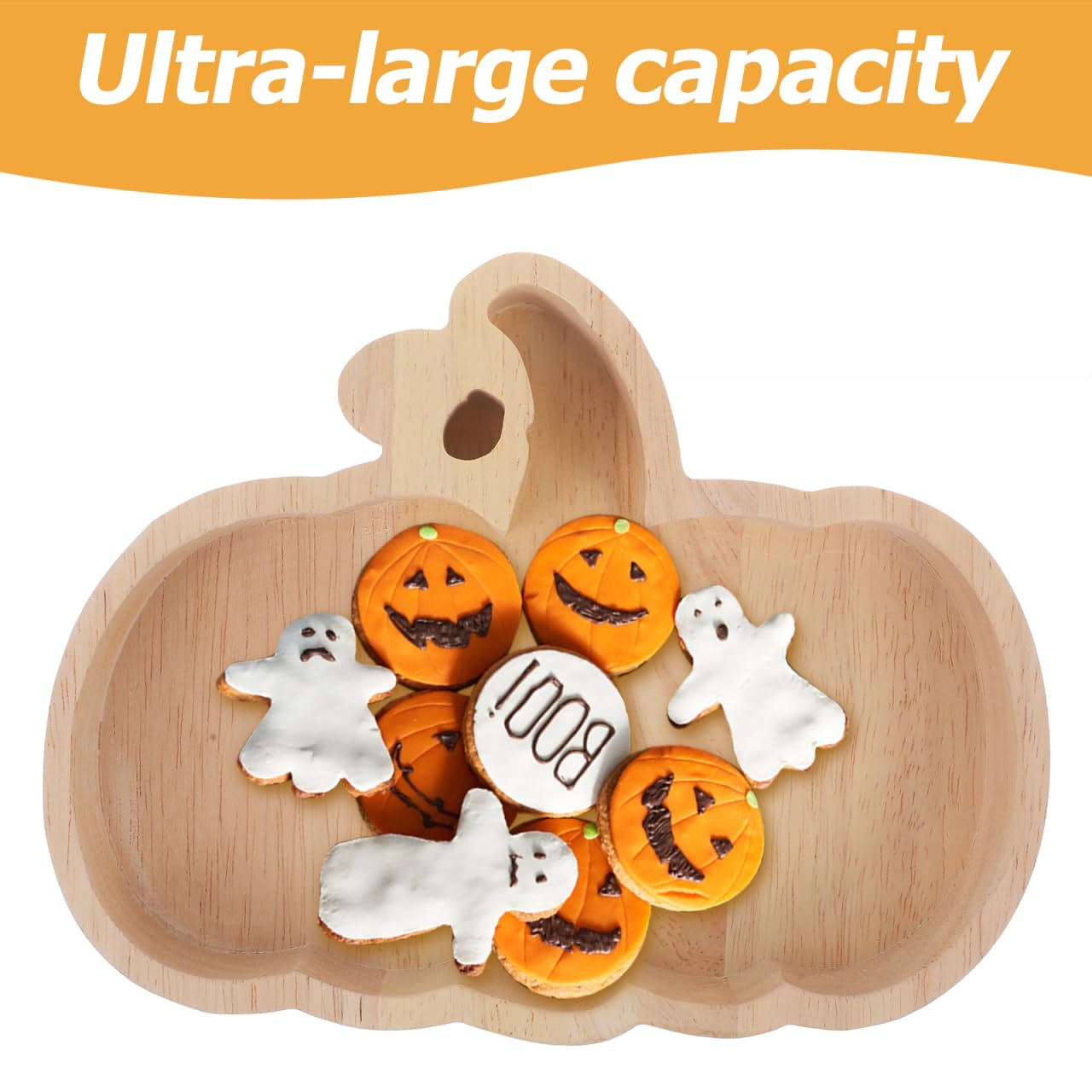 GLEAVI Halloween Pumpkin Plate Wood Serving Tray for Snacks Candy Dessert Tableware Seasonal Party Decor