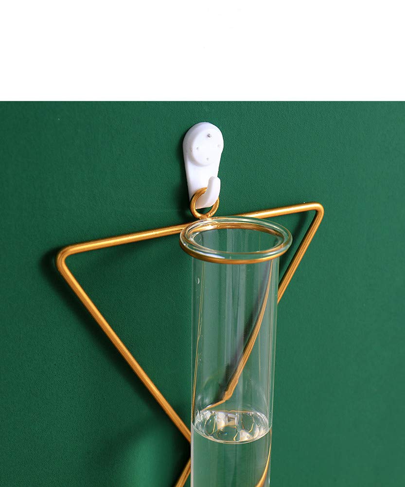yaocoral 2 Pack Nordic Wall Vase Hanging Geometric Gold Flower Vase Wall Mount Metal Frame Vases Hydroponic Glass Bud Vase Decor for Home Wedding Farmhouse