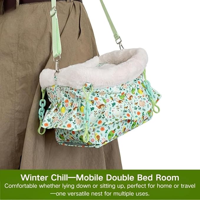 2 in 1 Warm Bird Carrier Bag, Bird Hammock Bed for Cage, Winter Travel Bag, Portable Parrot Outing Bag for Lovebird, Budgie, Conure, Quaker, Small Medium Birds (Blue,Small)