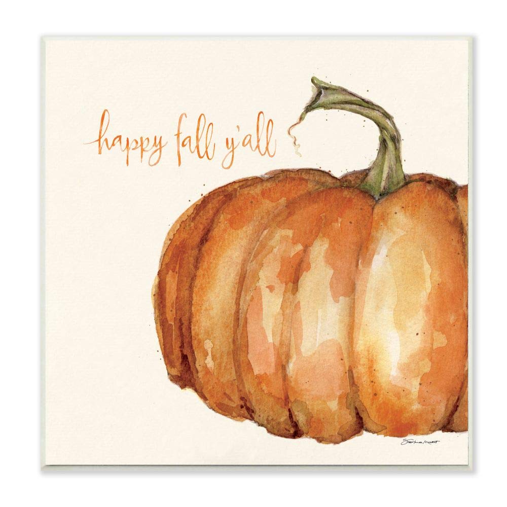Stupell Industries Happy Fall Yall Autumn Pumpkin Seasonal Design, Designed by Stephanie Workman Marrott Art, 12 x 0.5 x 12, Wall Plaque