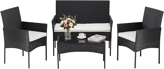 Sweetcrispy 4-Piece Patio Furniture Set, Weather-Resistant PE Rattan Outdoor